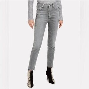 AGOLDE Womens High Rise Skinny Jeans Grey Frayed Raw Hem Button Fly Size 25